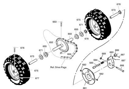 Wheels Diagram and Parts List for 633129X54B 2001 Briggs and Stratton Snow Blower